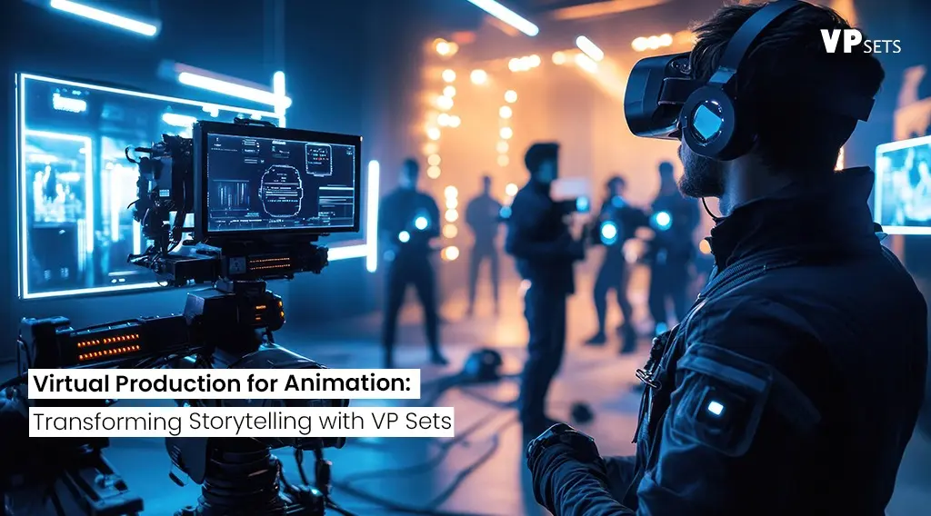 Innovative virtual production space for animation, equipped with state-of-the-art technology and interactive visual elements.